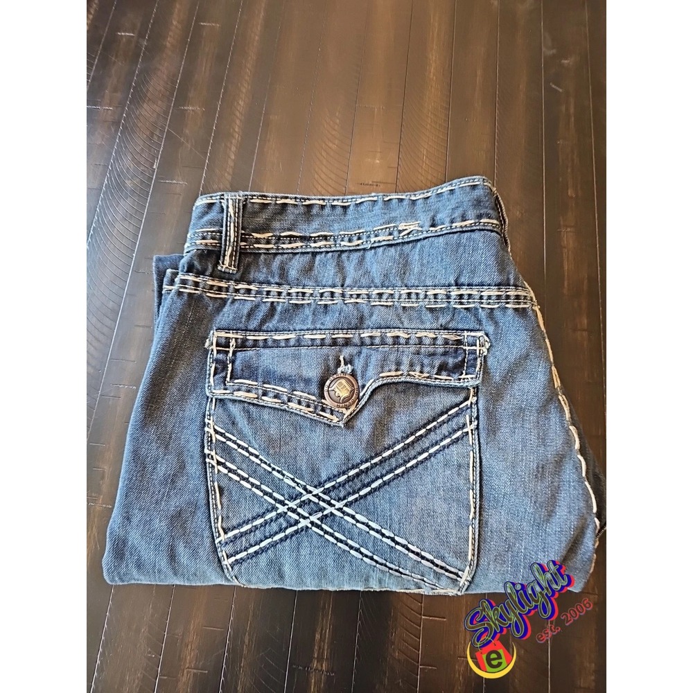 Do Denim Mens Dark Blue Flap Pocket Denim Jeans Wide Leg Thick Stitch Size 40X31